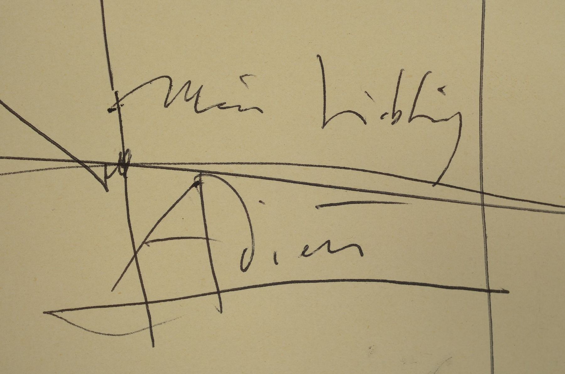 Detail a: Horst Janssen, 1929-1995, Kugelschreiberzeichnung, "Mein Liebling Adieu", unsigniert, ca. 53.5 x 26 PP Ausschnitt, Rahmen: 71 x 51 cm