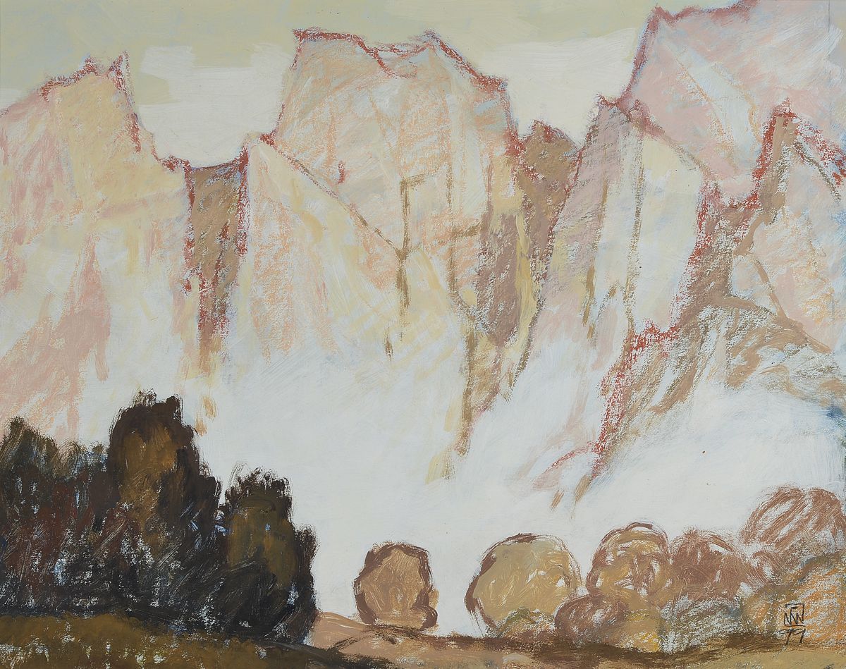 Detail c: Norbert Widmoser, 1926 Tirol-2011, zwei Arbeiten: Gouache und Ölkreide von 1999 und 2007 monogr. und datiert, ca. 38x48cm bzw. 38x28cm, PP