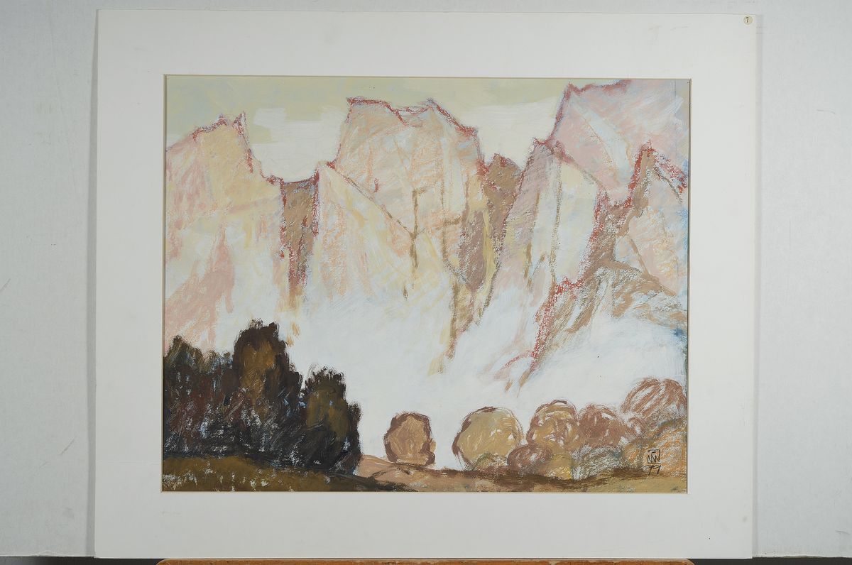 Detail n: Norbert Widmoser, 1926 Tirol-2011, zwei Arbeiten: Gouache und Ölkreide von 1999 und 2007 monogr. und datiert, ca. 38x48cm bzw. 38x28cm, PP