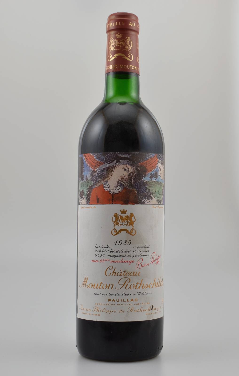 1 Flasche 1985 Chateau Mouton Rothschild, Pauillac, Premier Grand Cru Classe, Füllstand: ca. top shoulder, Etikett min. besch., unverkostet, ...