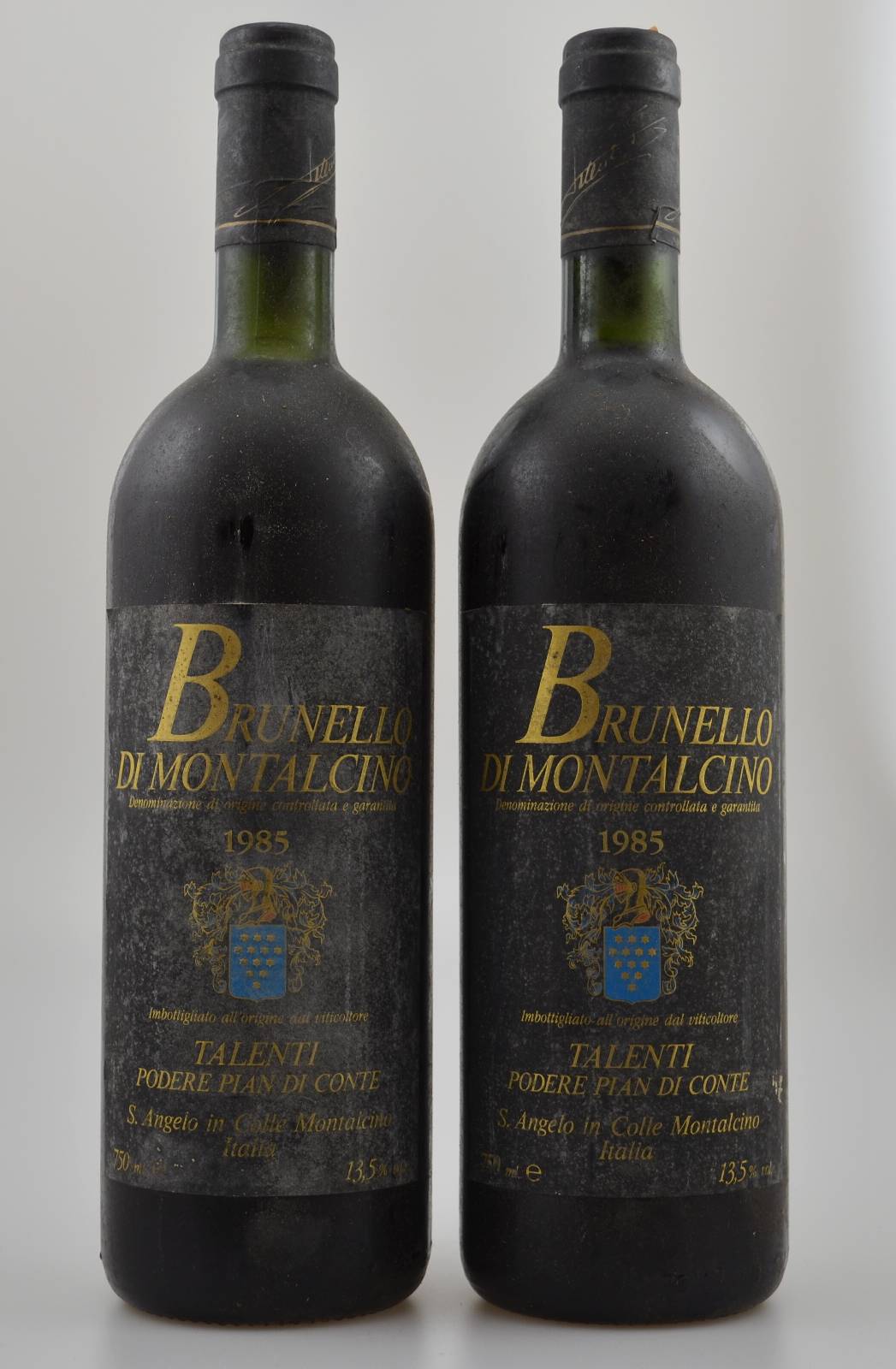 2 Flaschen 1985 Telenti Brunello Di Montalcino Podere Pian Di Conte, je ca. 75 cl, 13,5 % Vol., Füllstände: je ca. top shoulder, Etiketten ...