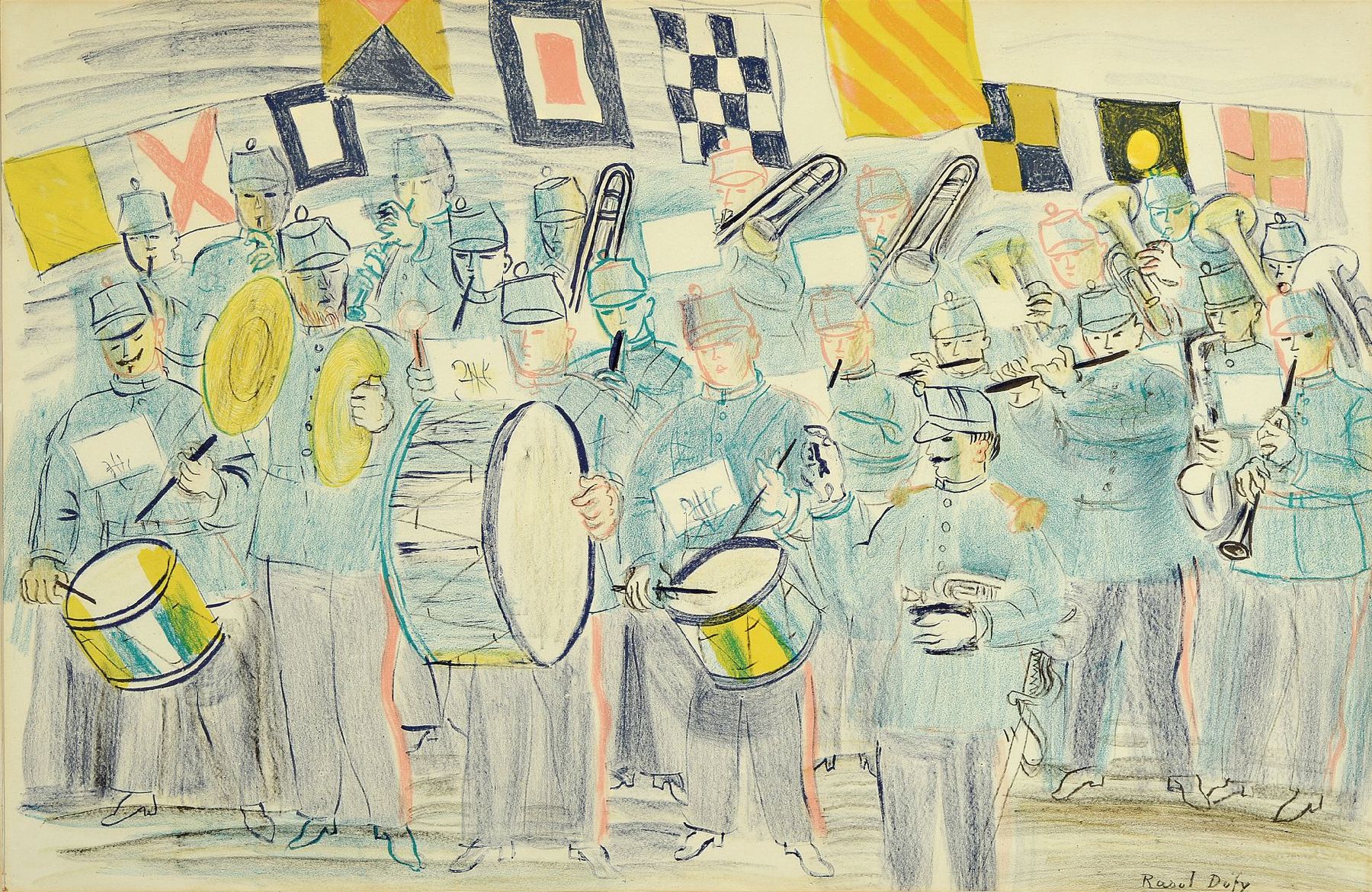 Raoul Dufy, Le Havre 1877- 1953 Forcalquier, "The Marching Band", Lithographie, in der Platte signiert, ca. 48 x 73 cm, PP., unter Glas, ...