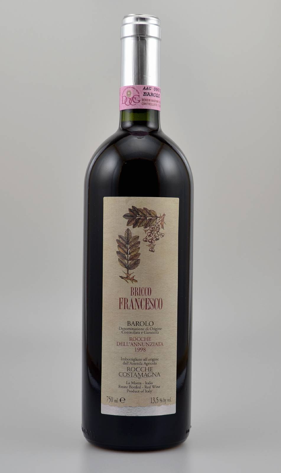 6 Flaschen 1998 Rocche Costamagna, Barolo, Bricco Francesco, je ca. 75 cl, 13,5 % Vol., Füllstände: je ca. into neck, hervorragende ...