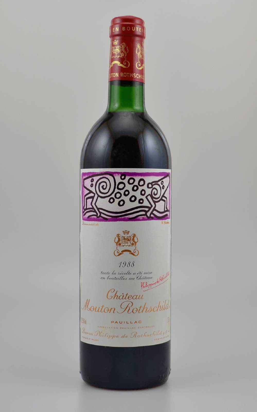 1 Flasche 1988 Chateau Mouton Rothschild, Pauillac, Premier Grand Cru Classe, ca. 75 cl, 12,5 % Vol., Füllstand: ca. top shoulder, sehr guter ...