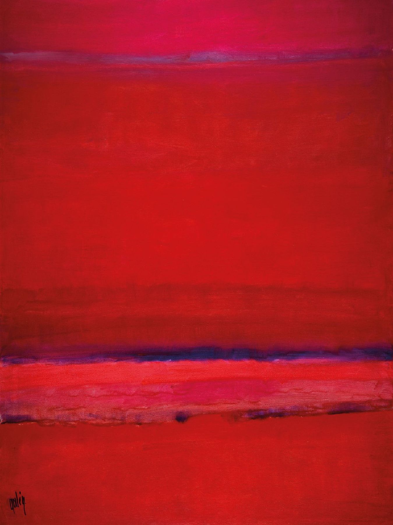 Gaston Galé, zeitgenössischer belgischer Künstler, Abstrakte Komposition in Rot, Öl/Lwd, links unten signiert, ca. 101x76cm