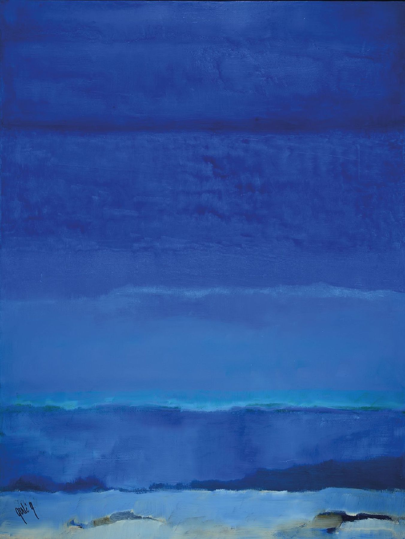 Gaston Galé, zeitgenössischer belgischer Künstler, Abstrakte Komposition in Blau, Öl/Lwd, links unten signiert, ca. 101x76cm