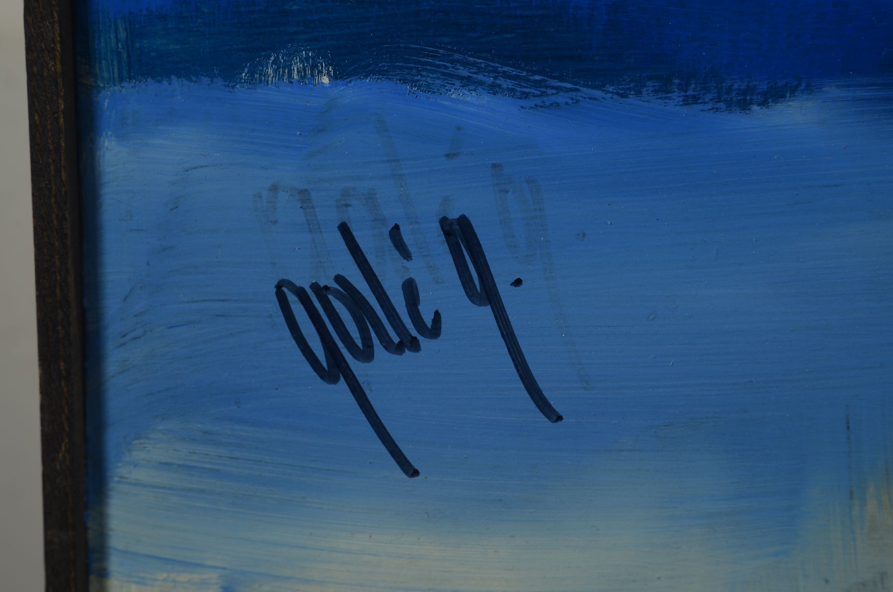 Detail b: Gaston Galé, zeitgenössischer belgischer Künstler, Abstrakte Komposition in Blau, Öl/Lwd, links unten signiert, ca. 101x76cm