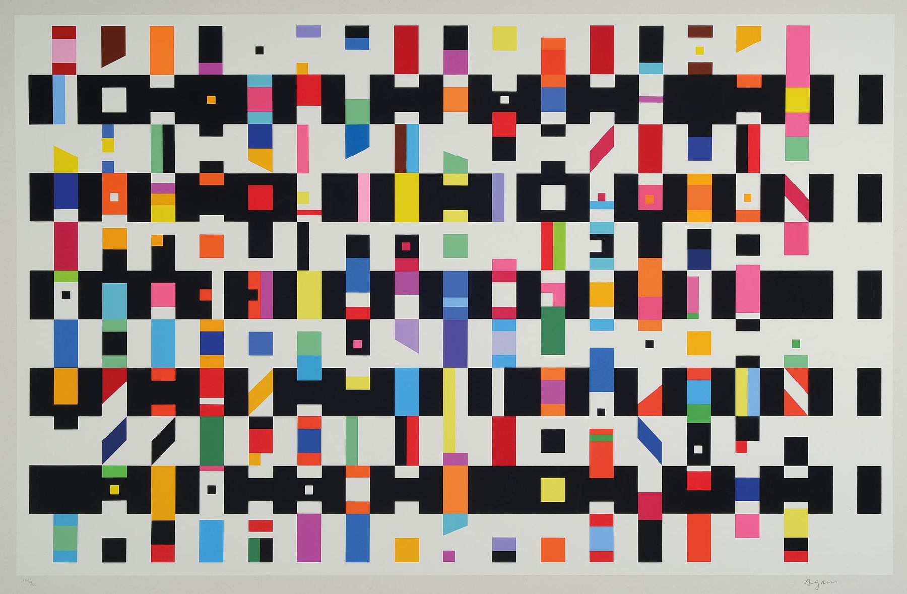 Yaacov Agam, geb. 1928 Rischon el Zion Israel, abstrakte Komposition, Farbserigraphie, handsigniert, num. 161/200, ca. 46x72cm/58x 85cm