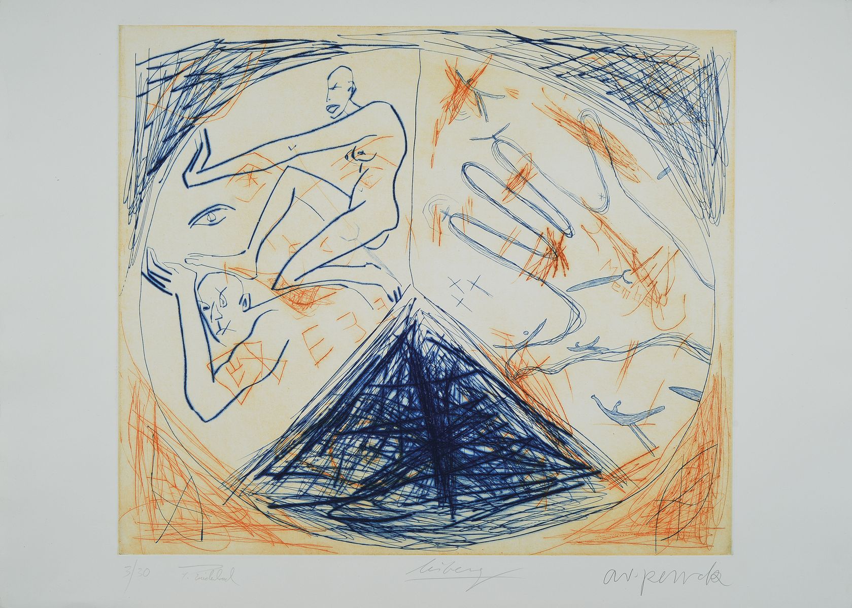 A.R. Penck, 1939 Dresden - 2017 Zürich, "Member", in Zusammenarbeit mit Helge Leiberg, Frank Breidenbruch, Radierung, handsigniert, alle ...