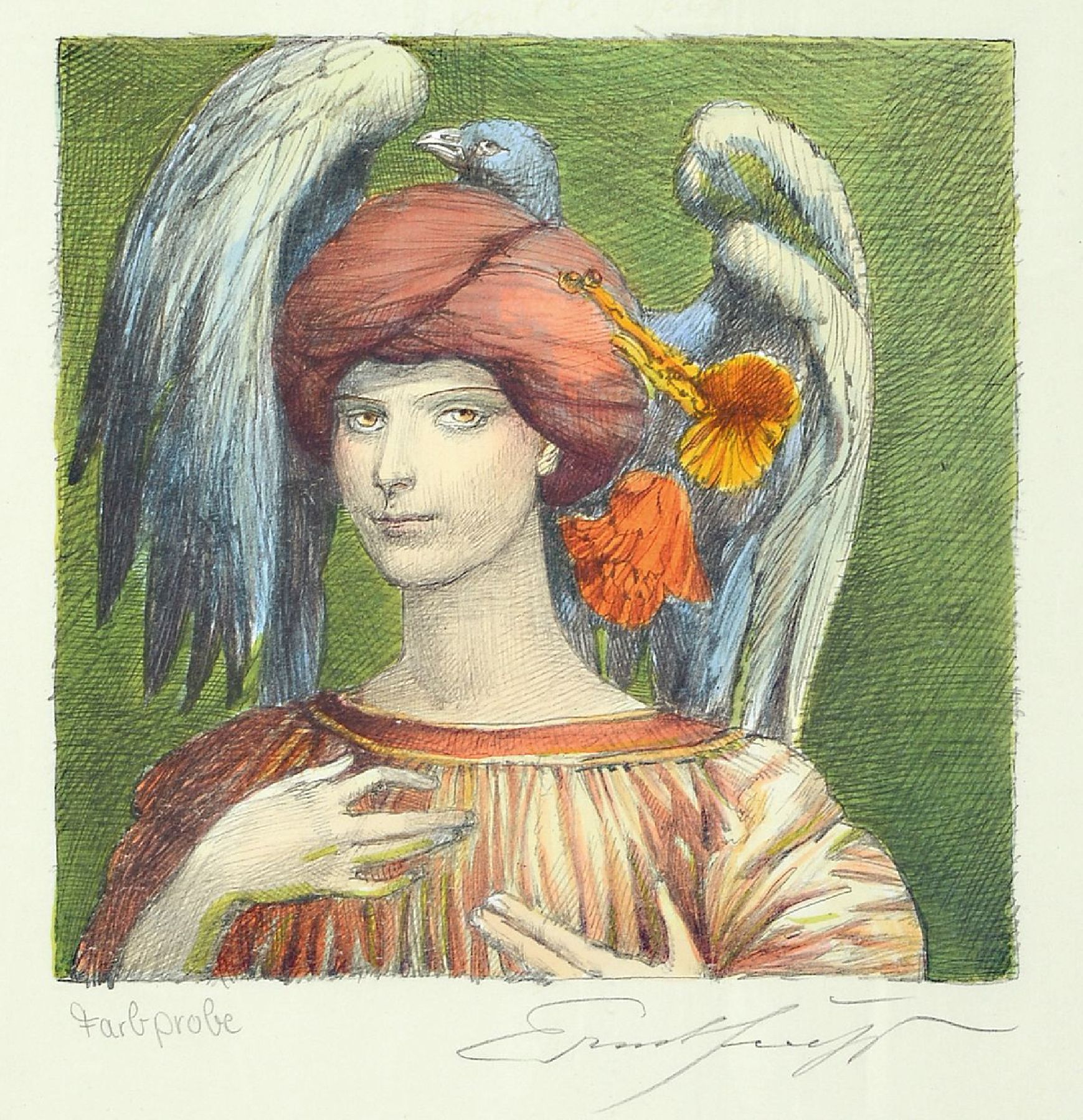 Ernst Fuchs, 1930-2015 Wien, Papageno, Farbradierung, handsigniert und bez.: Farbprobe, ca. 17x17cm, u.Gl., R.