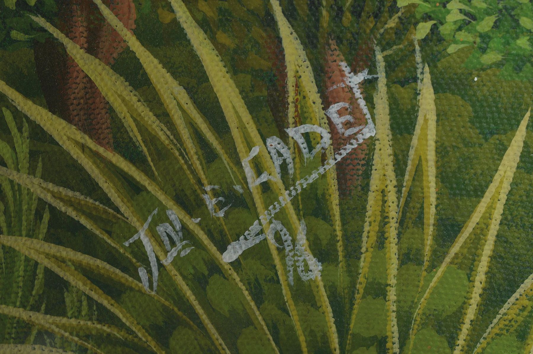 Detail a: Jean Edner Cadet, geb. 1965 Port au Prince, tätig in Florida und Haiti, lernte bei Jannet Sanon, hatte sehr erfolgreiche Ausstellungen 1987 in ...