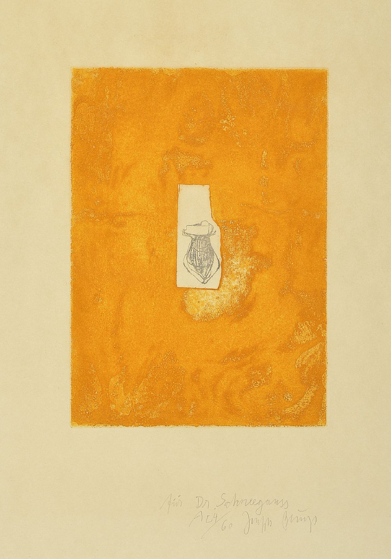 Joseph Beuys, 1921-1986, Honiggefäß, Farbradierung, handsigniert, mit handschriftl. Widmung, num. A 4/60, ca. 29x20.5cm ,unter Glas, Rahmen, ca. ...
