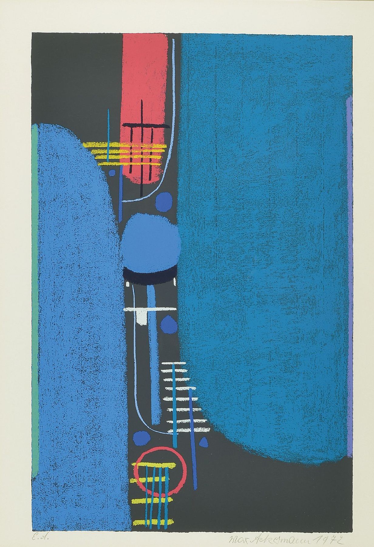 Detail a: Max Ackermann, 1887 Berlin - 1975 Unterlengenhardt, 2 abstr. geom. Darstellungen 59/150, dat. 1974 und e.a. dat. 1972, ca 53 x 37 cm, unter Glas, ...
