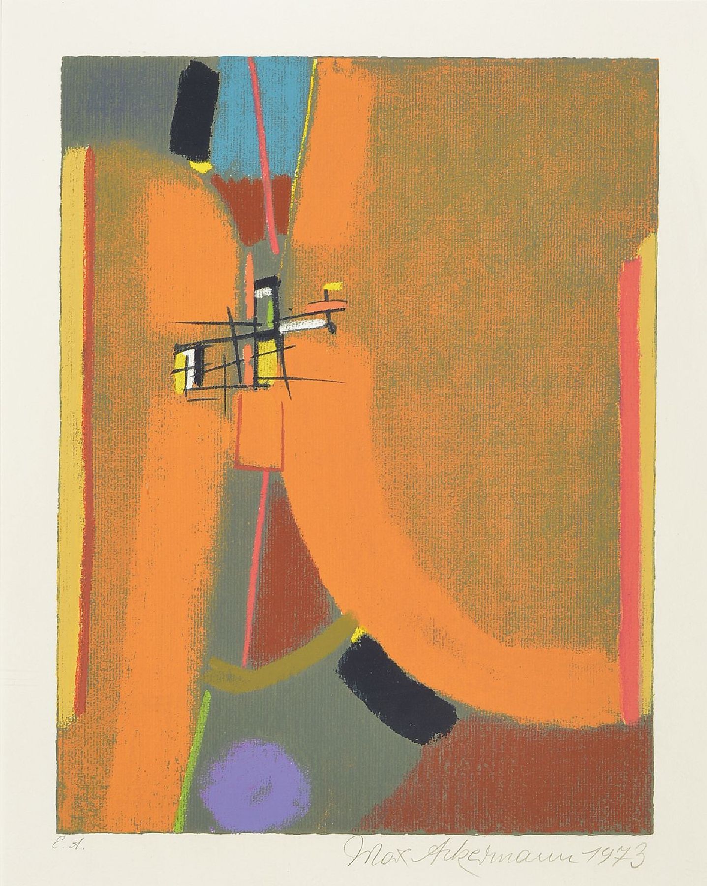 Detail c: Max Ackermann, 1887 Berlin - 1975 Unterlengenhardt, 2 abstr. geom. Darstellungen, E.A. dat. 73, 37,5x33 cm/ PP 60X45 cm, 59/150, dat. 1973, 53x37 cm, ...