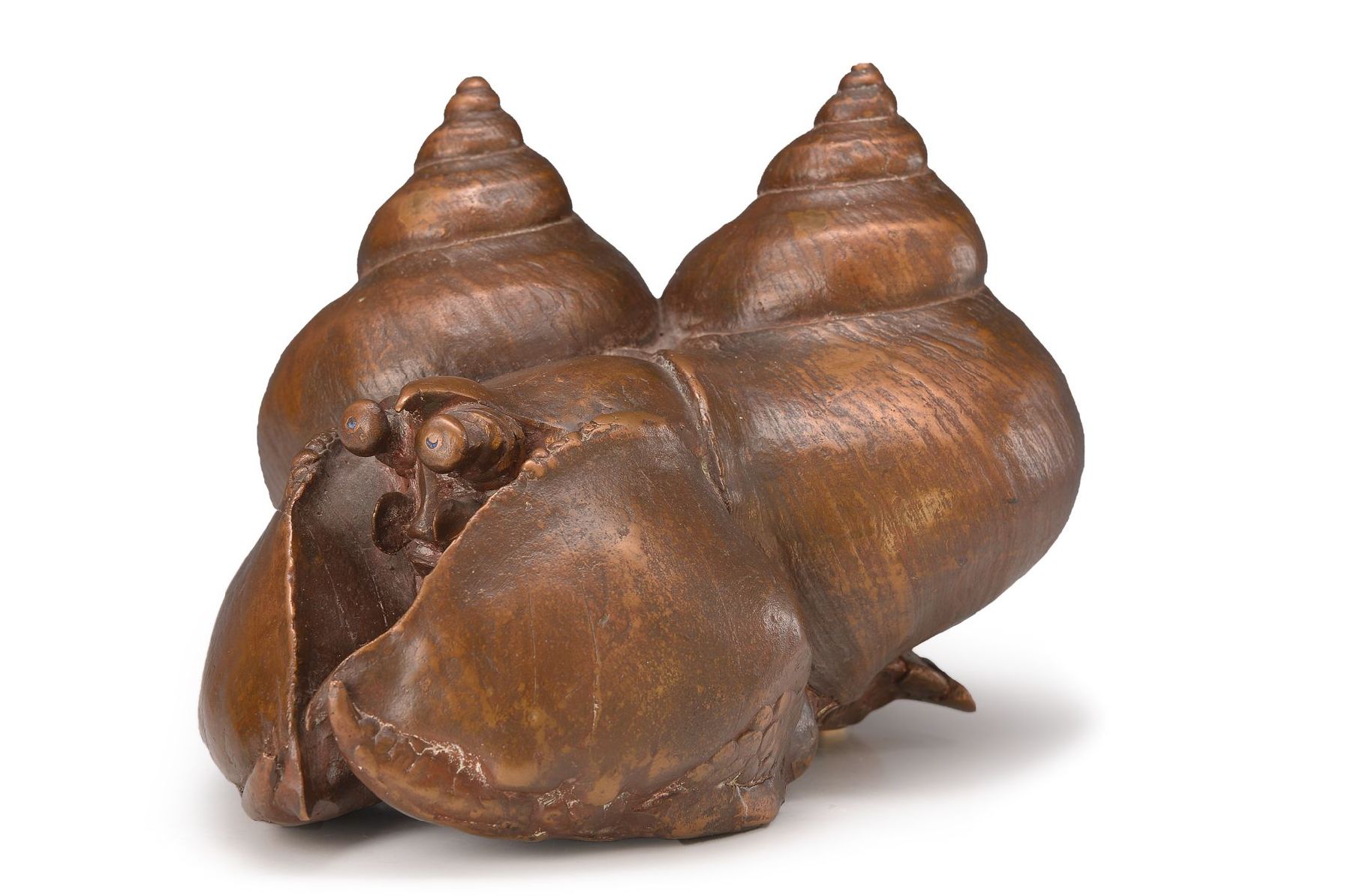 Gernot Rumpf, geb. 1941 Kaiserslautern , Einsiedlerkrebs im Schneckenhaus, Bronzeguß in der verlorenen Form, Unikat, ca. 30x23x27 cm