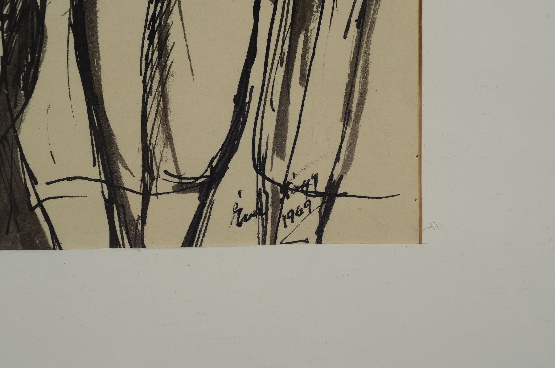 Detail b: Eva Nagy, 1921-2003, Tusche aquarelliert, weiß gehöht, Mütter, sign., dat. 1969, PP, unter Glas, ca. 40x50 cm