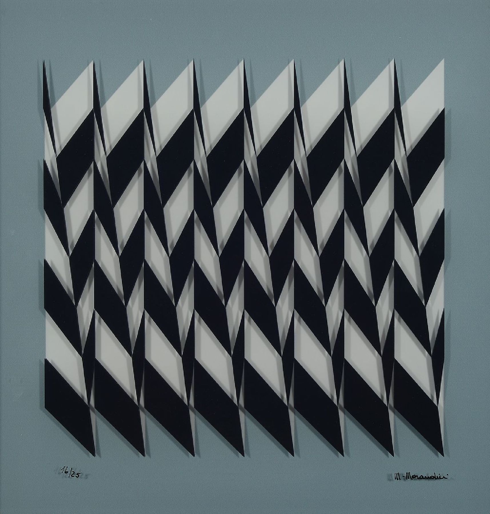 Marcello Morandini, geb. 1940 Mantua, abstrakte 3-D Komposition, handsigniert, num. 16/25, von 2017, zwischen zwei geschichteten Plexiglasplatten ...