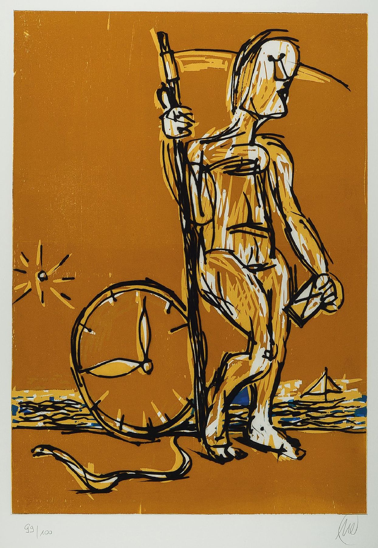 Markus Lüpertz, geb. 1941, Zeitreise, Radierung und Holzschnitt auf dickem Velin, (Canson Gravure mit Wasserzeichen), 2008, Überlagerung zweier ...