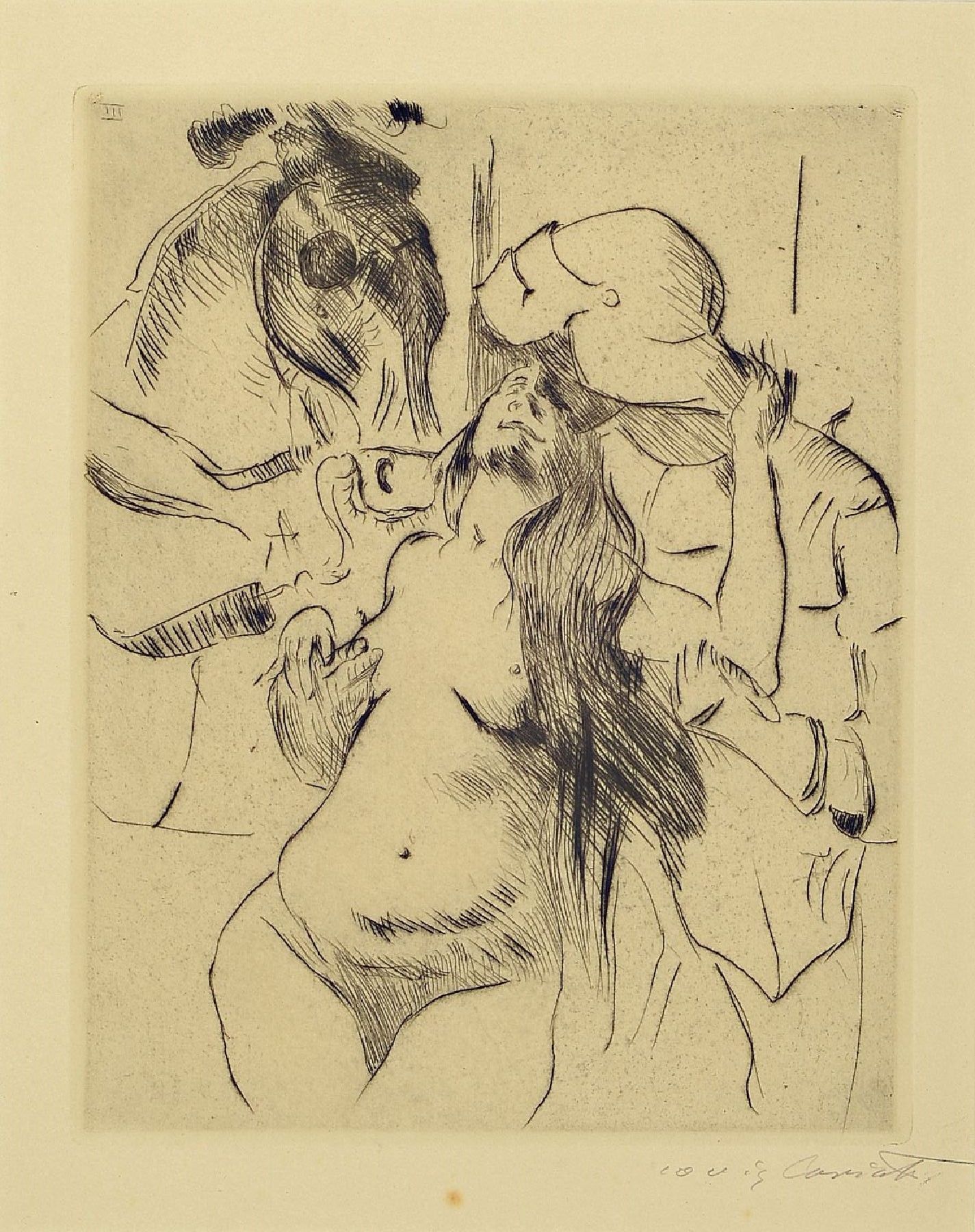 Lovis Corinth, 1858 Tapiau-1925 Zandvoort, Frauenraub IV, Radierung, rechts unten handsigniert, Platte ca. 24x19cm, PP, u.Gl., R. 53x43cm