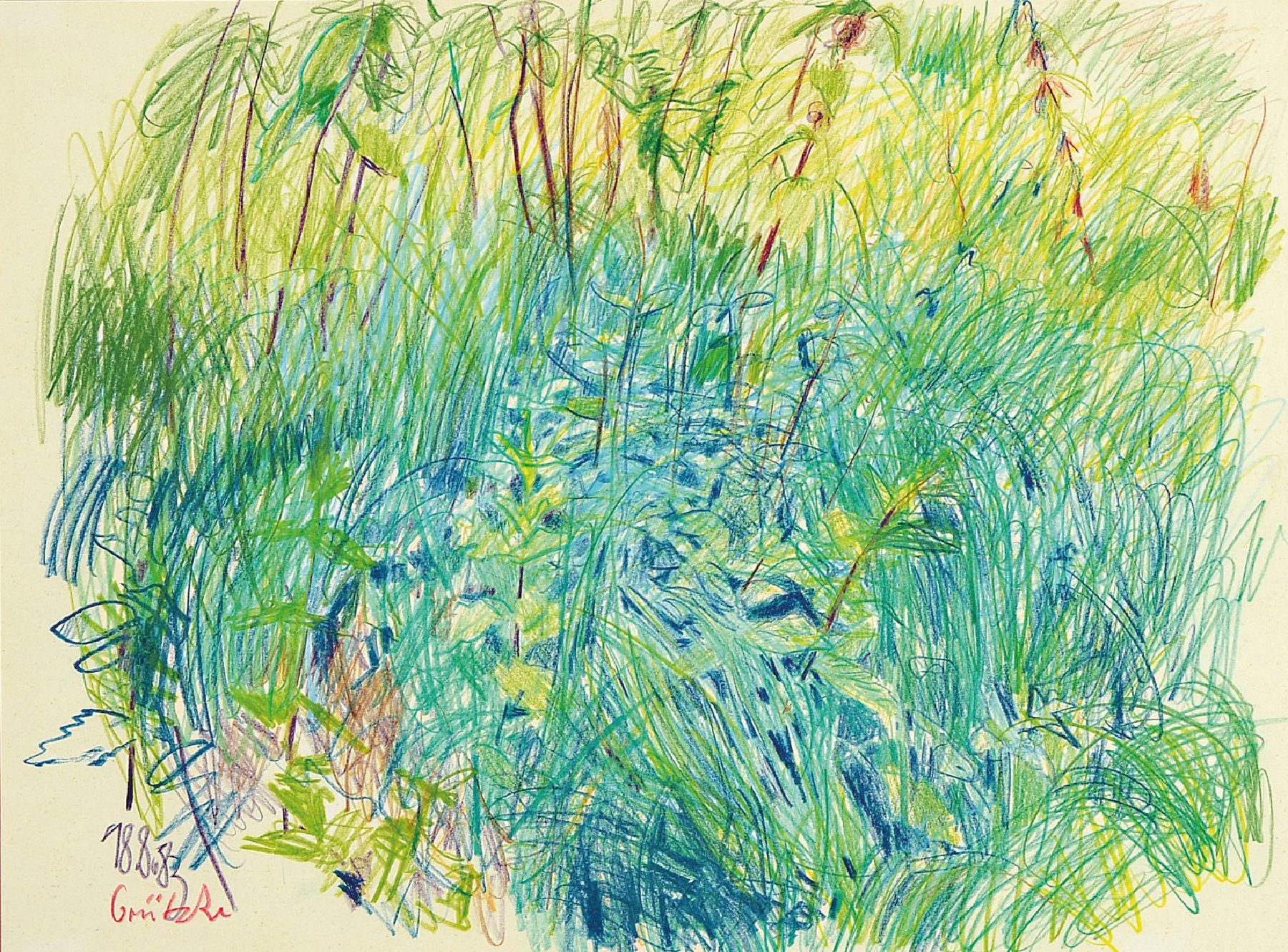 Johannes Grützke, 1937-2017, Wiese, Pastell auf Papier, links unten signiert und datiert 18.08.83, ca. 30x40cm, PP, u.Gl., R. 55x67cm