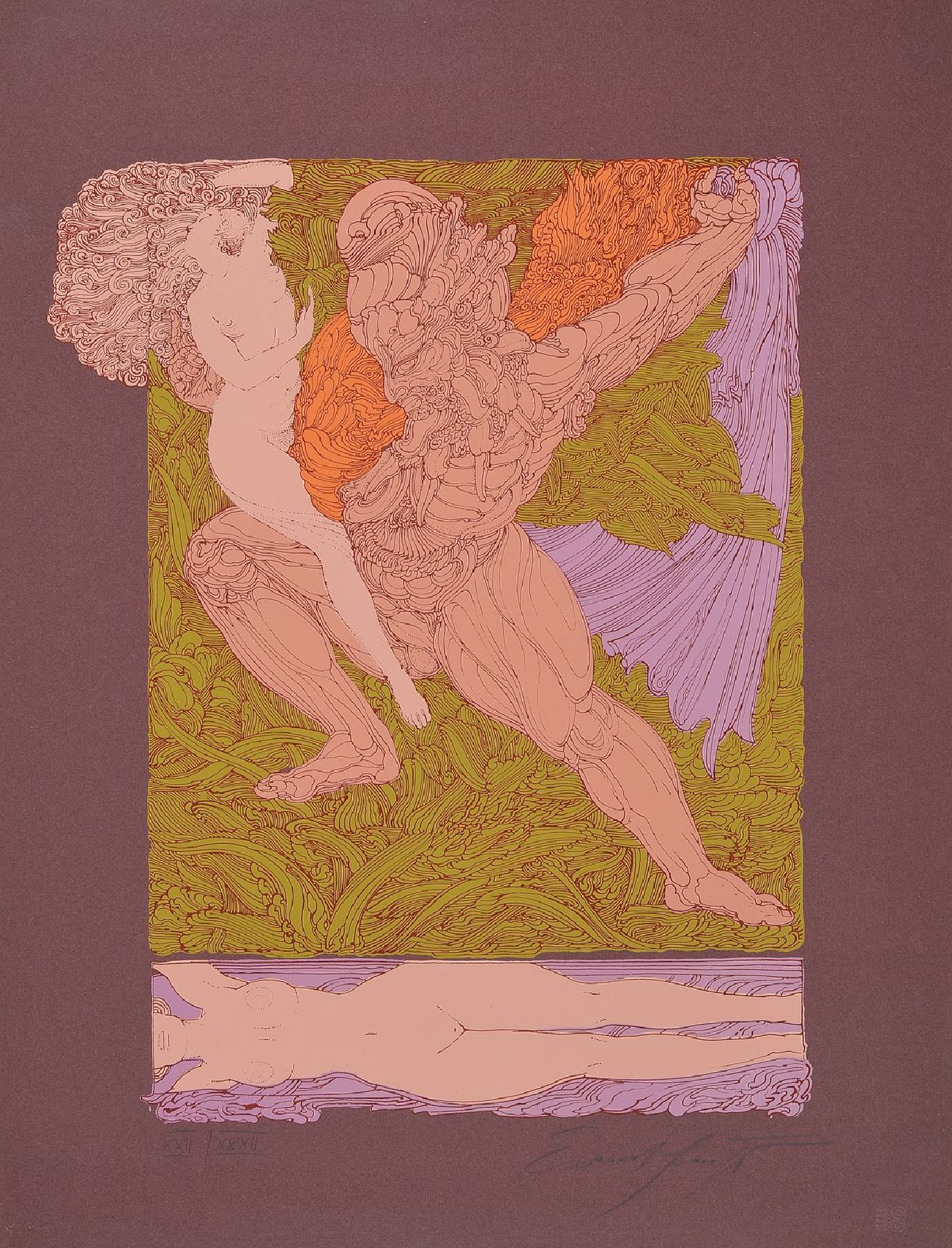Ernst Fuchs, 1930-2015, Samson und Delila, Farblithographie, handsigniert und num. XXII/XXXII, Blattgr. ca. 63x48cm, u.Gl., R.