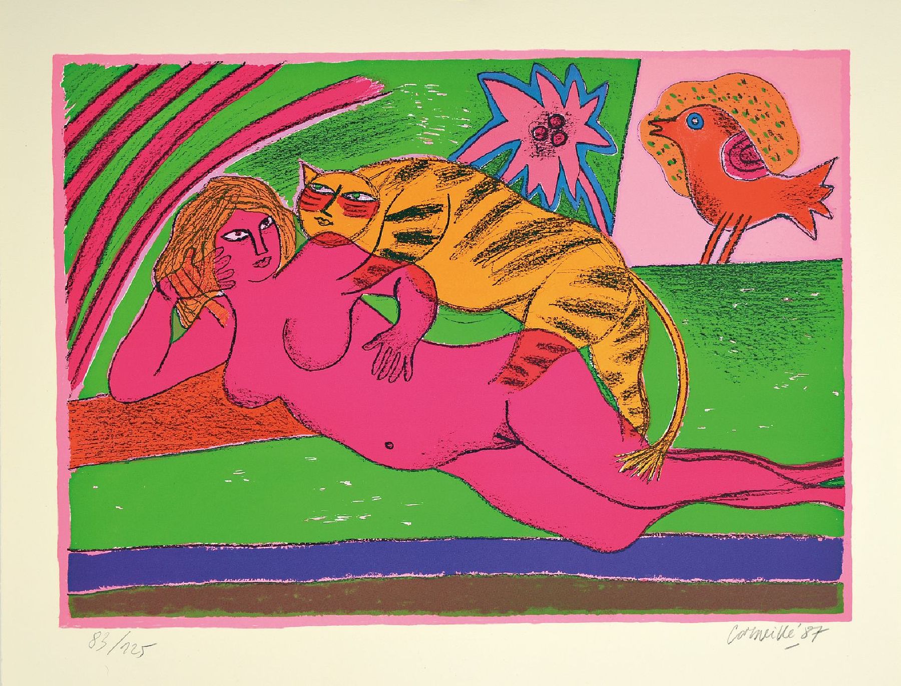 Corneille, 1922-2010, Tigres amoureux, troisieme Serie, Paris 1987, Ed. Moderne- Silkeborg, Mappe mit vier Farblithographien, alle handsigniert, num. ...