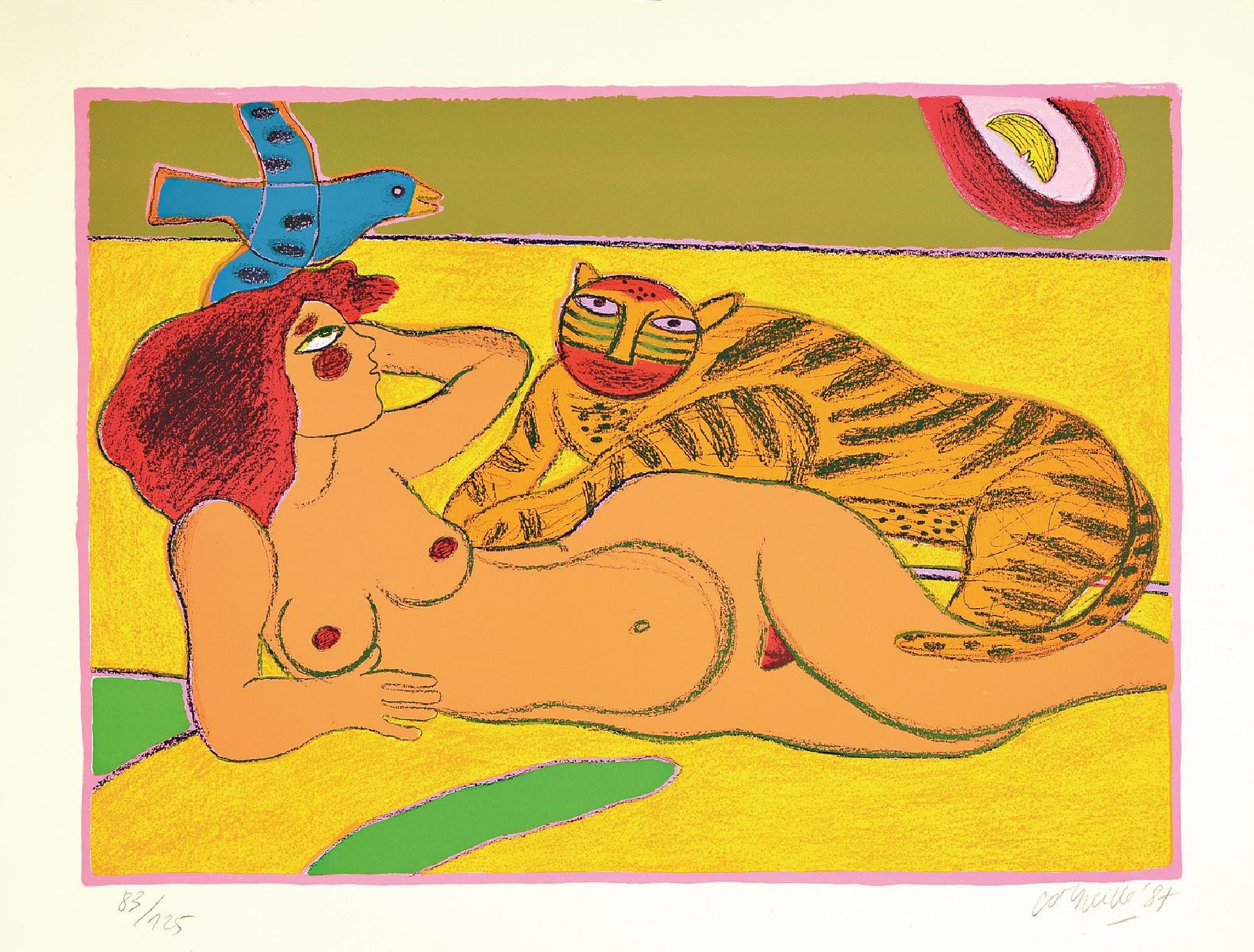 Detail e: Corneille, 1922-2010, Tigres amoureux, troisieme Serie, Paris 1987, Ed. Moderne- Silkeborg, Mappe mit vier Farblithographien, alle handsigniert, num. ...