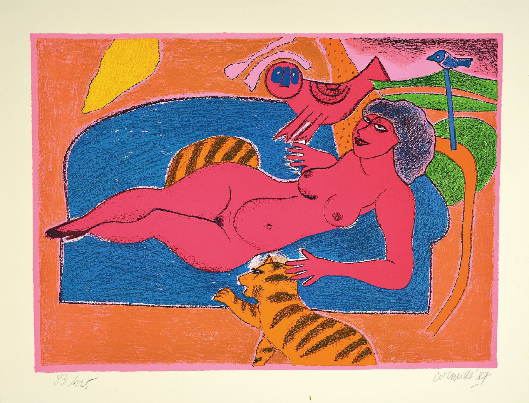Detail f: Corneille, 1922-2010, Tigres amoureux, troisieme Serie, Paris 1987, Ed. Moderne- Silkeborg, Mappe mit vier Farblithographien, alle handsigniert, num. ...