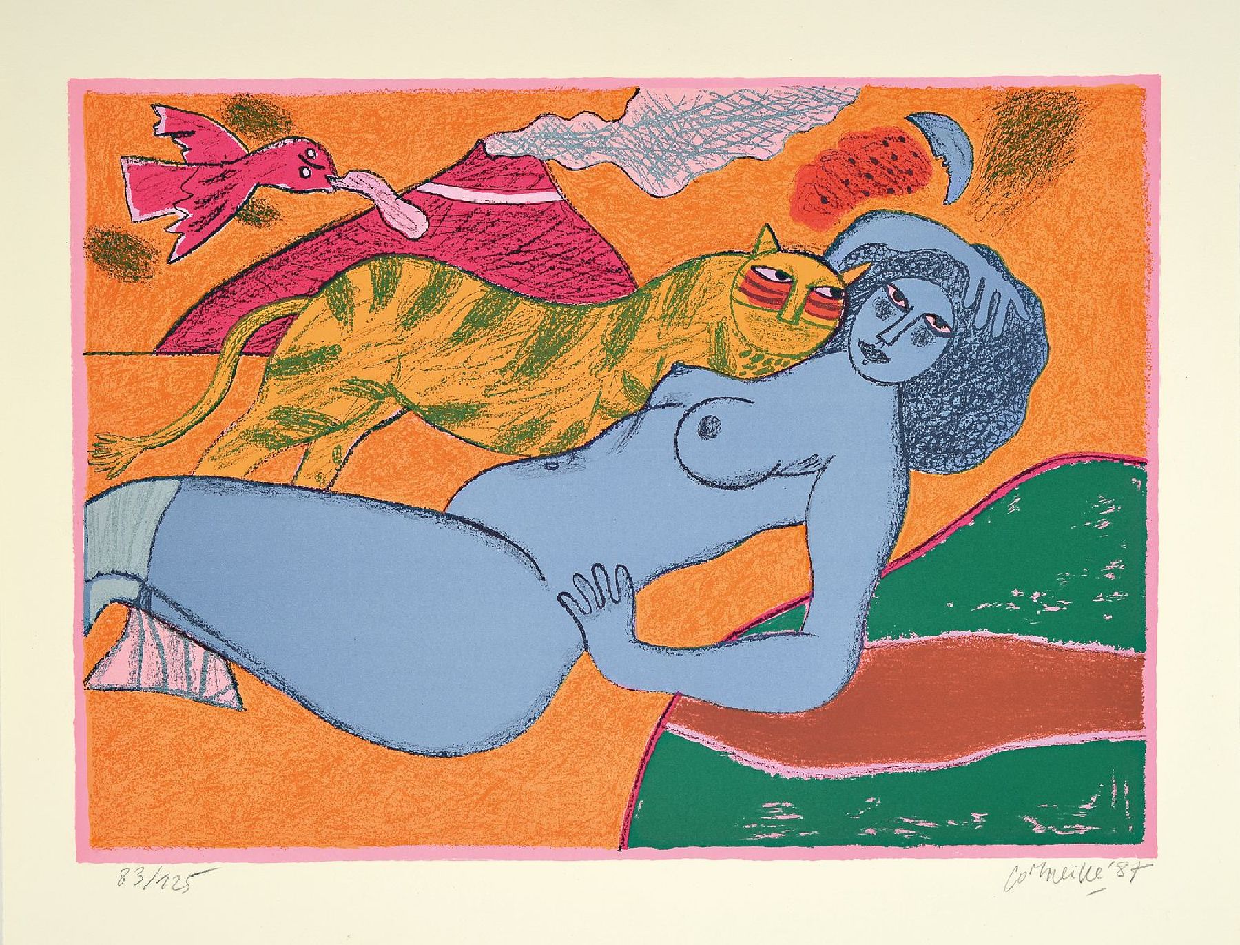 Detail g: Corneille, 1922-2010, Tigres amoureux, troisieme Serie, Paris 1987, Ed. Moderne- Silkeborg, Mappe mit vier Farblithographien, alle handsigniert, num. ...