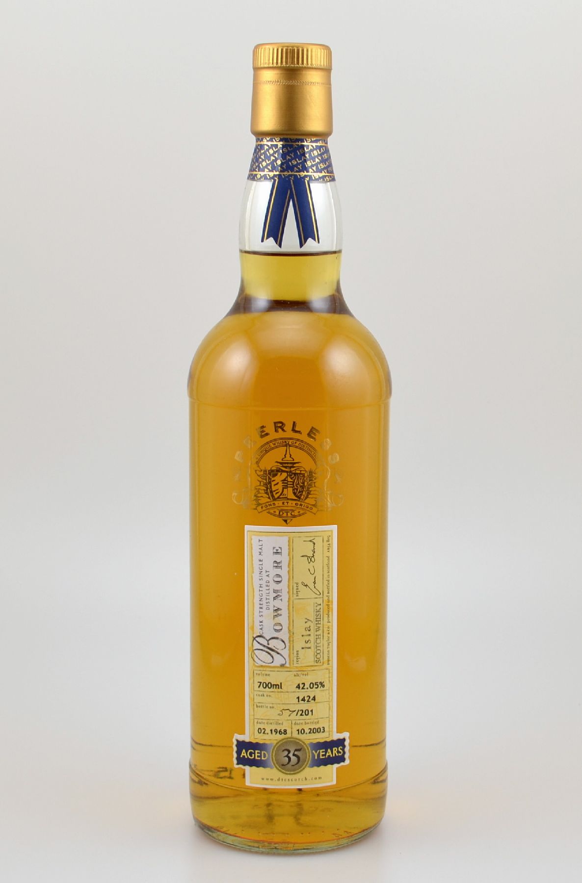 1 Flasche Peerless 1968 Scotch Whisky, Islay, ca. 70 cl, 42,05 % Vol. destilled at Bowmore, 35 Years Old, 2003 in die Flasche abgefüllt, ...
