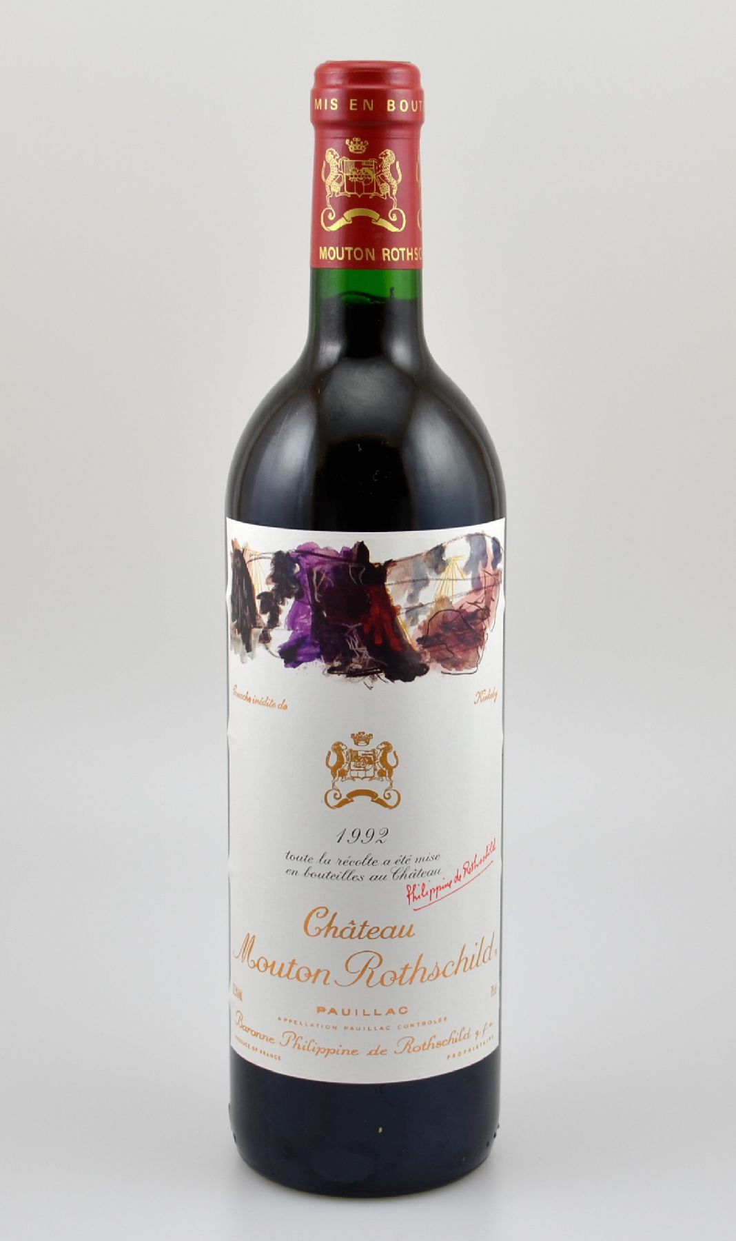 1 Flasche 1992 Chateau Mouton Rothschild, Pauillac, Premier Grand Cru Classe, ca. 75 cl,12,5 % Vol., Füllstand: into neck, sehr guter ...