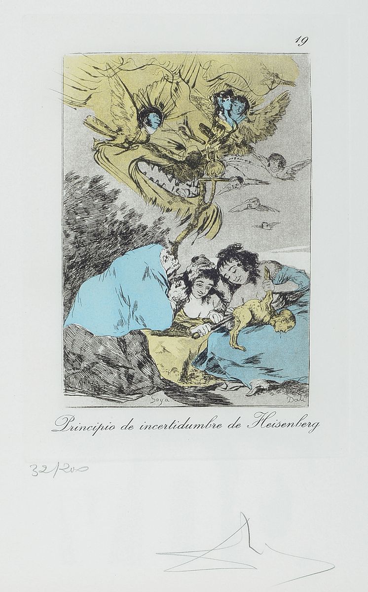 Salvador Dalí, 1904-1989, Kaltnadelradierung auf Heliogravure mit Pochoir aus der Serie Les Caprices de Goya de Dali, Blatt 19 Principio de ...
