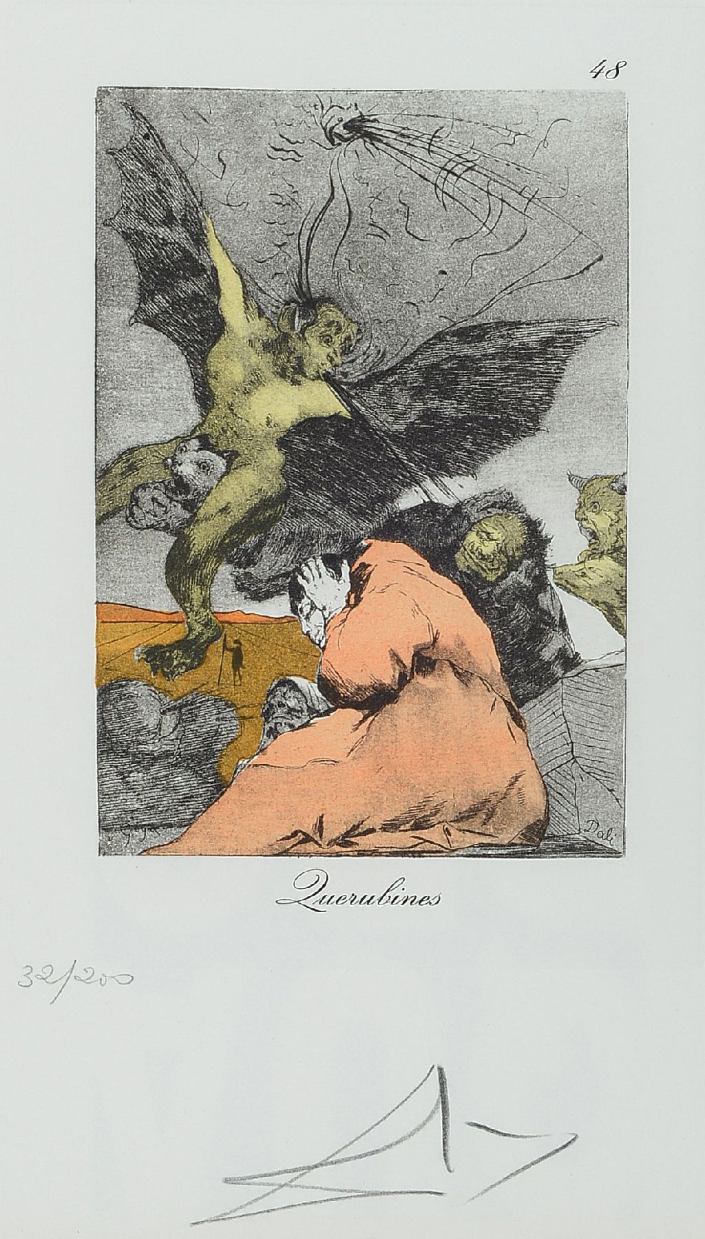 Salvador Dalí, 1904-1989, Kaltnadelradierung auf Heliogravure mit Pochoir aus der Serie Les Caprices de Goya de Dali, Blatt 48 Querubines, ...