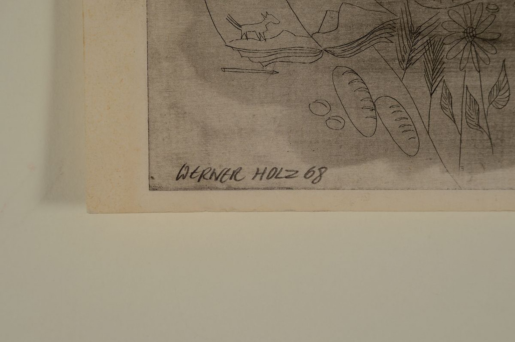 Detail a: Werner Holz, 1948-1991 Radierung, Selbstdarstellung, Rausch, sign., dat. 68 ca. 21x30 cm, knicke und Flecken zusehen