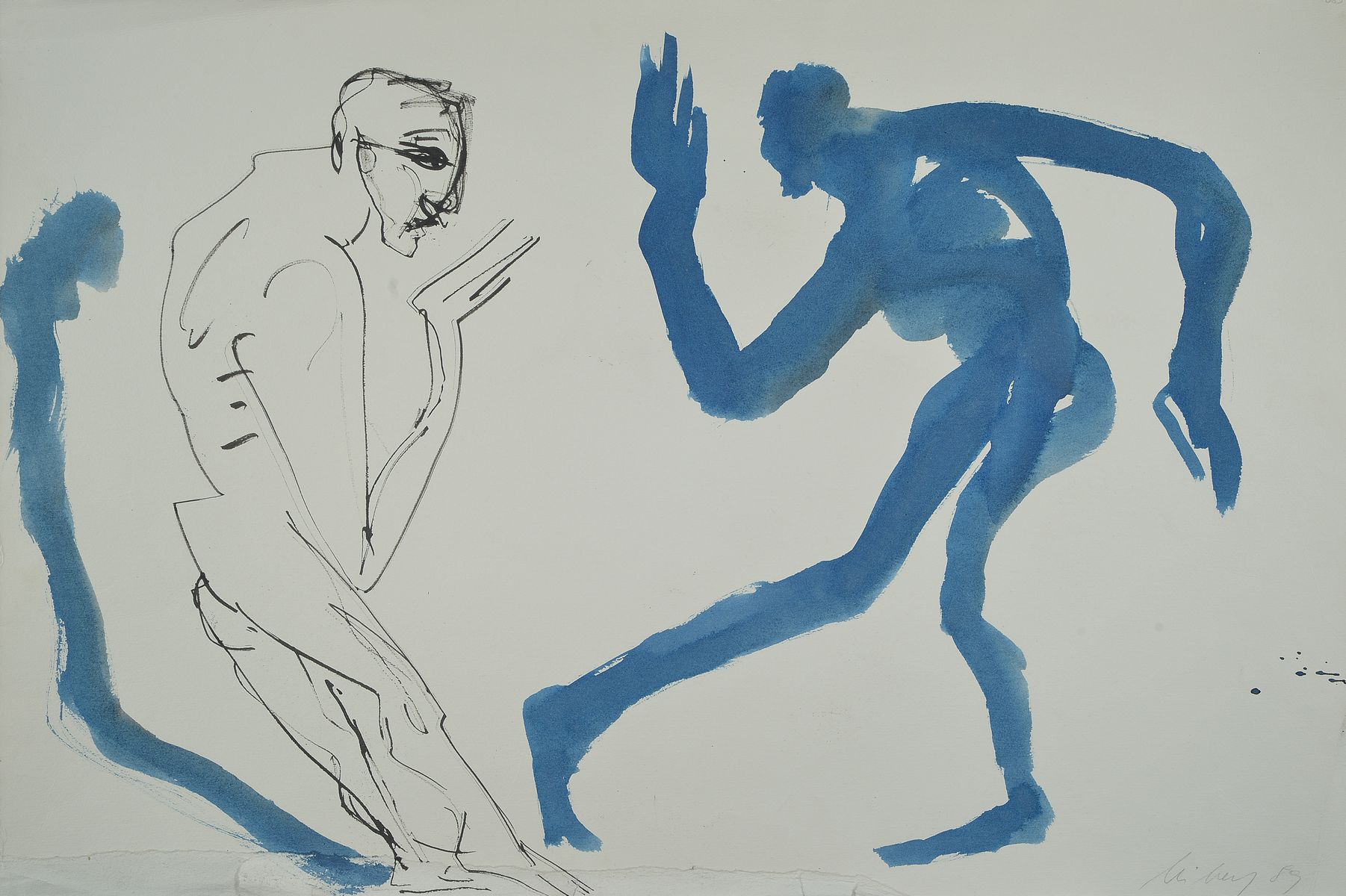 Helge Leiberg, 1954 Dresden,ansässig in berlin, Paarweise aus der Serie Schattentanz, Aquarell und Tusche auf Büttenpapier, dieses im untern ...