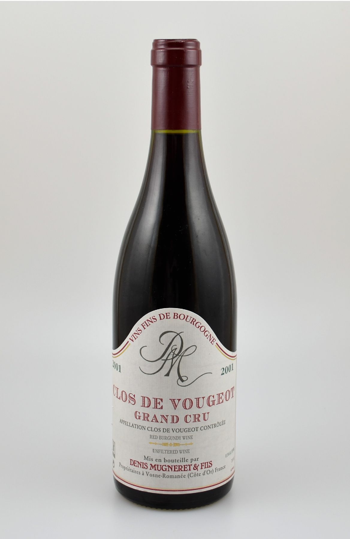 1 Flasche 2001 Clos de Vougeot Grand Cru, Denis Mugneret & Fils, 75 cl, 13,5 % Vol., Füllstand: ca. high fill, guter Erhaltungszustand, unverkostet