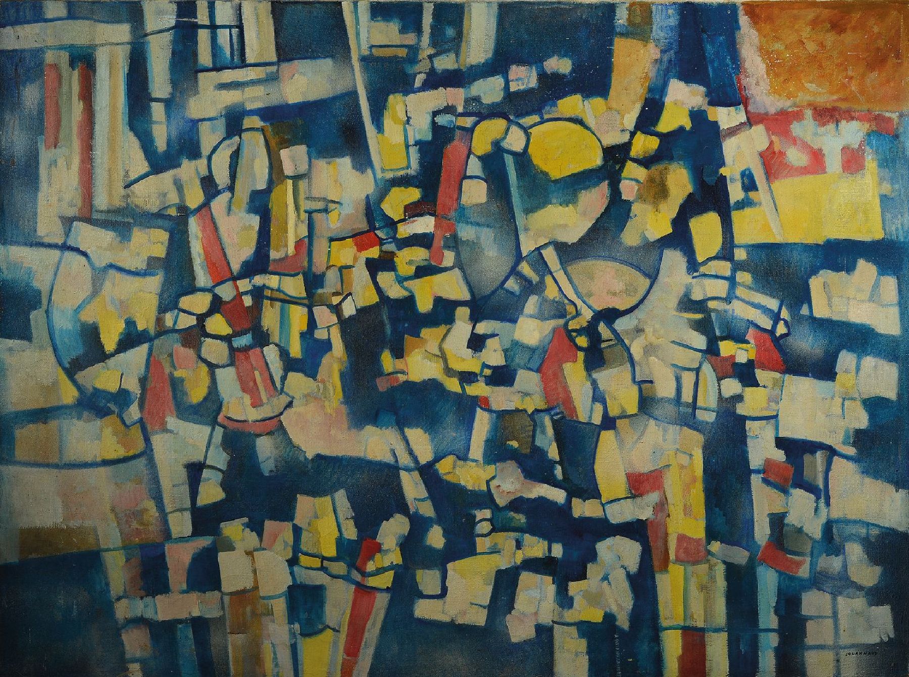 Yves Jouannaud, 1924-1995, "Die Straße", Öl/Lwd, signiert, ca. 99 x 130cm, leicht beschädigt, kleine Leiste
