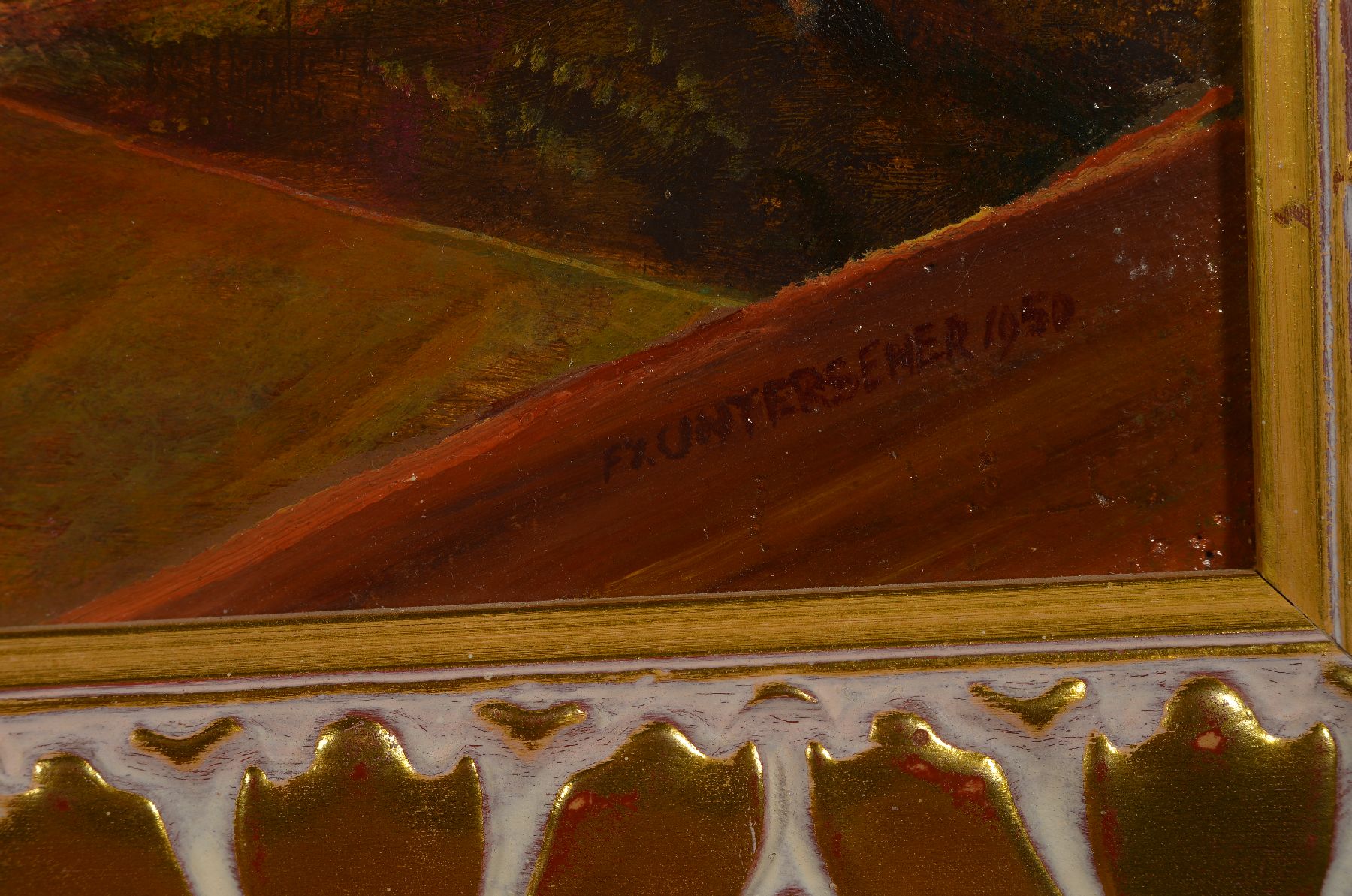 Detail b: Franz Xaver Unterseher, 1888 Göggingen-1954 Kempten, Schicksalsfaust, Mischtechnik/Lwd/ Holz, rechts unten signiert und dat. 50, rückseitig zwei ...