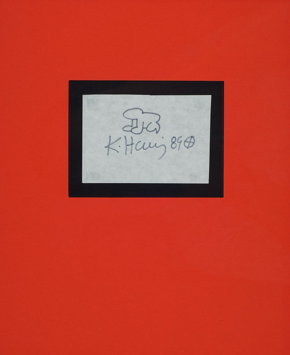 Keith Haring, 1958-1990, Radiant Baby, Filzstiftzeichnung, handsigniert und dat. 89, ca. 7x10.5cm, u.Gl., R. ca. 33x 27 cm