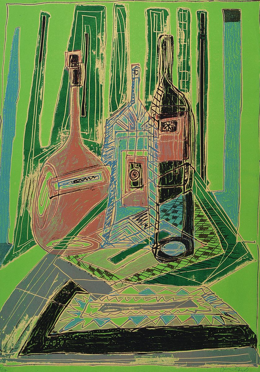 Christian Kruck, 1925-1985, zwei Farblithos: Boote an der Riviera, handsign. und num. 9/21, ca. 52x64cm; Stillleben mit Flaschen, handsign. und num. ...