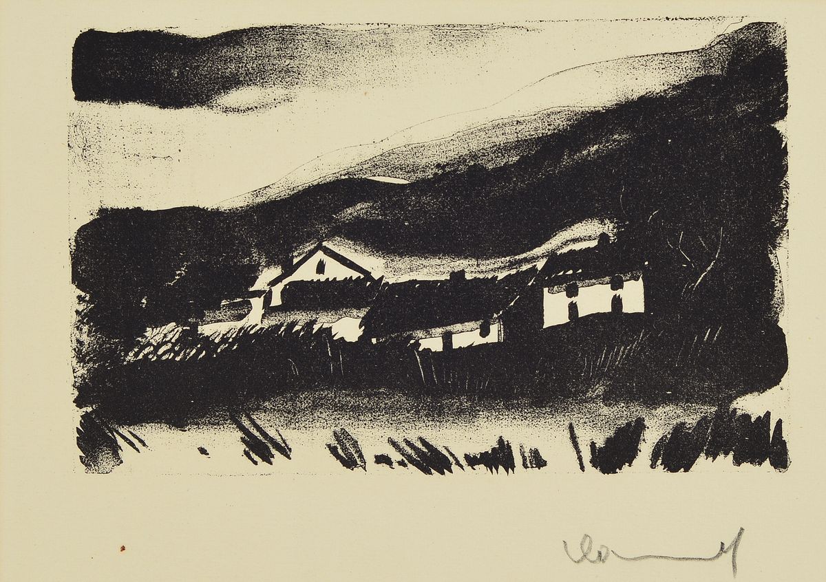 Maurice de Vlaminck, 1876-1958, Blick auf eine Häuserkette, Lithographie, rechts unten handsigniert, ca. 10x16cm