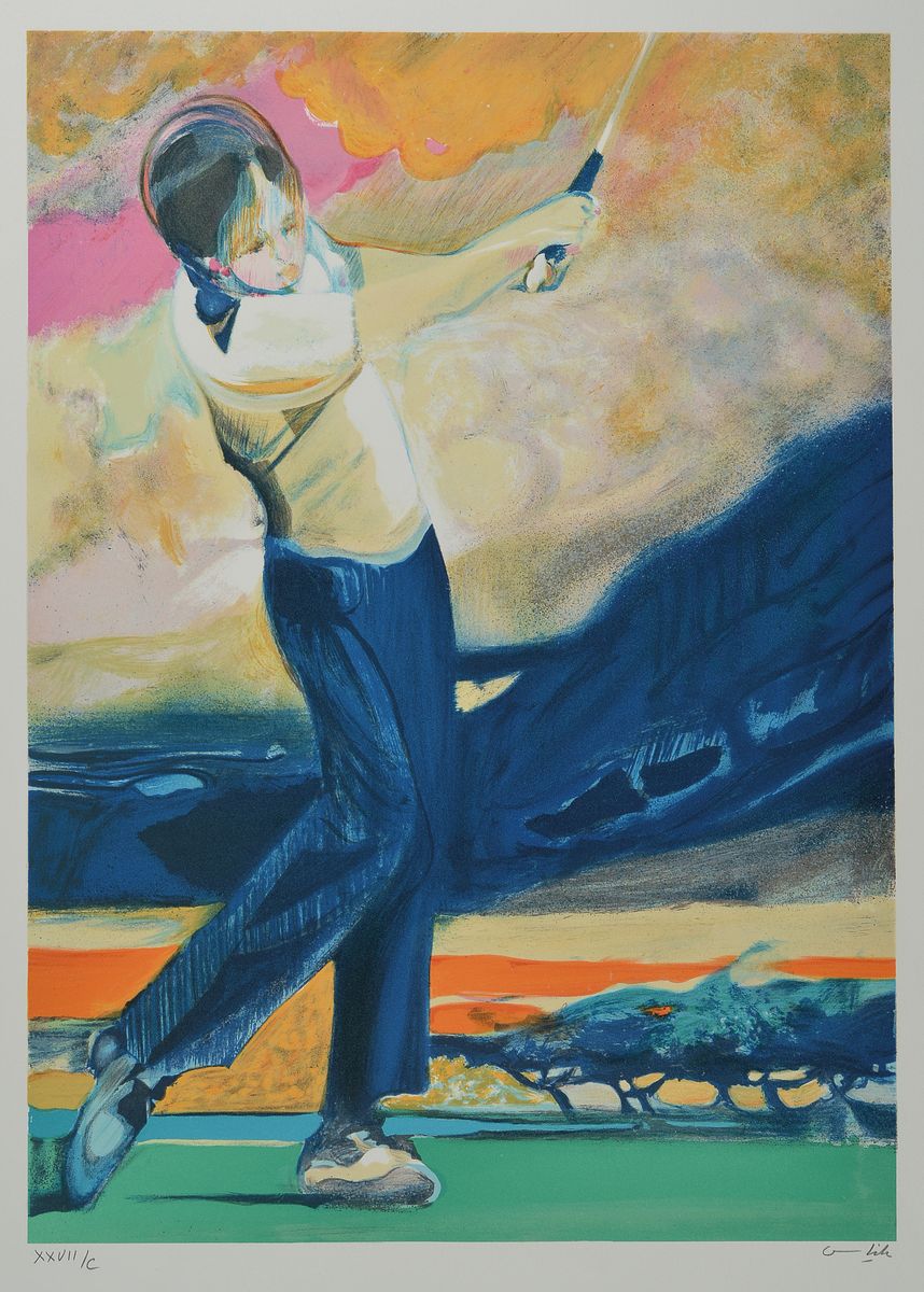 Detail c: Paul Ambille, 1930 Beziers-2010 Arette, zwei Farblithografien, Golfspieler, num. 27/50, ca. 49x38cm, 1x Polospiel, num. 164/170, ca. 67x42cm, beide ...
