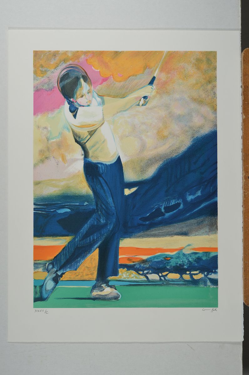 Detail n: Paul Ambille, 1930 Beziers-2010 Arette, zwei Farblithografien, Golfspieler, num. 27/50, ca. 49x38cm, 1x Polospiel, num. 164/170, ca. 67x42cm, beide ...