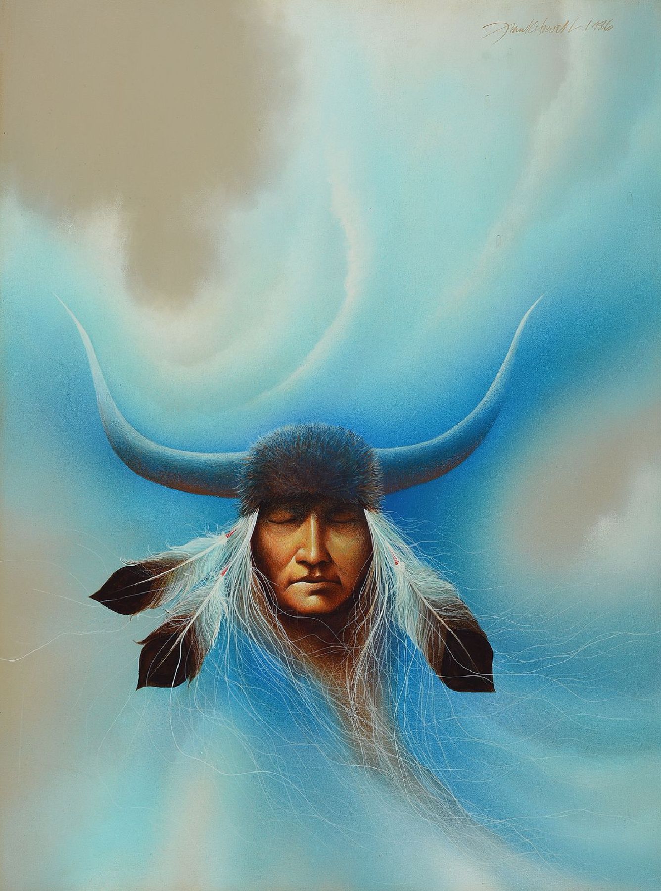 Frank Howell, 1937-1997, Häuptlings Porträt, Acryl auf Lwd, rechts oben signiert und dat. 1986, ca. 61x45.5cm, R.