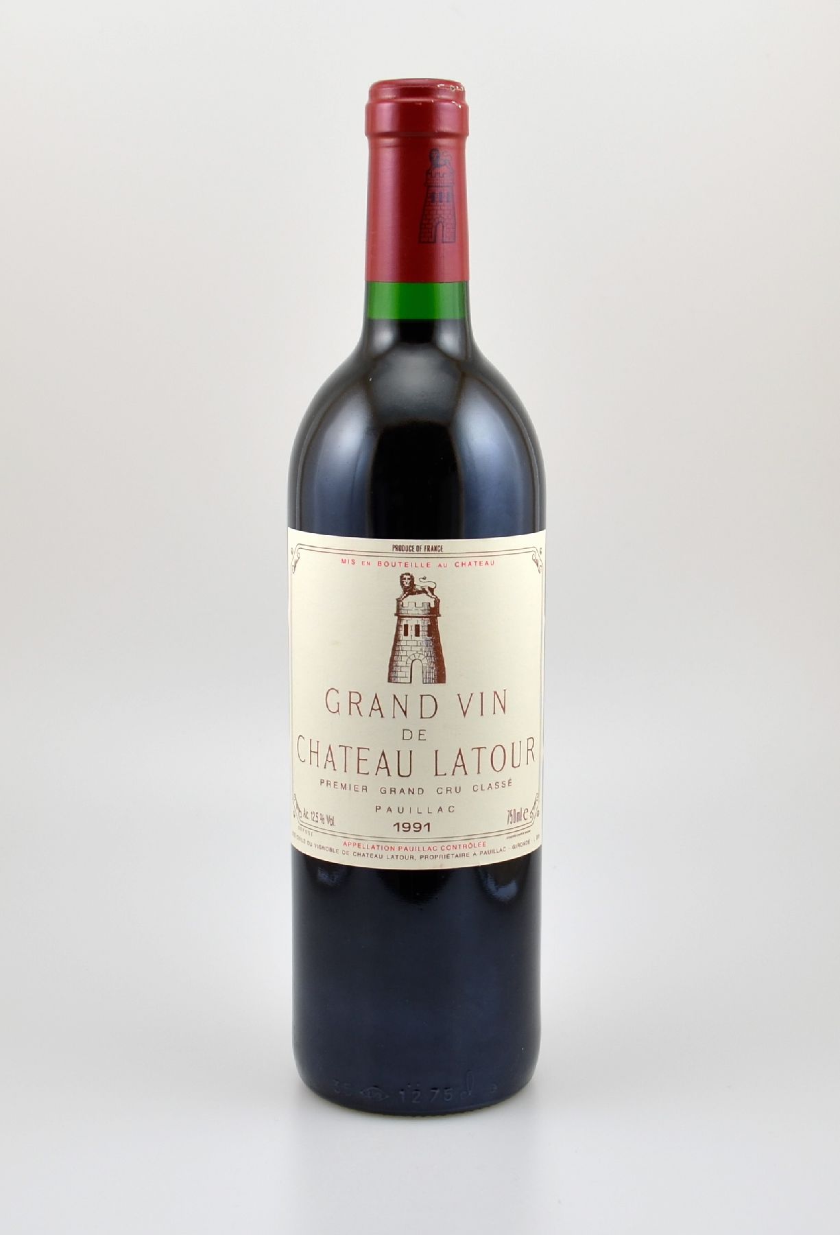 1 Flasche 1991 Chateau Latour, Pauillac, Premier Grand Cru Classe, ca. 75 cl, 12,5 % Vol., Füllstand: into neck, hervorragender Erhaltungszustand, ...