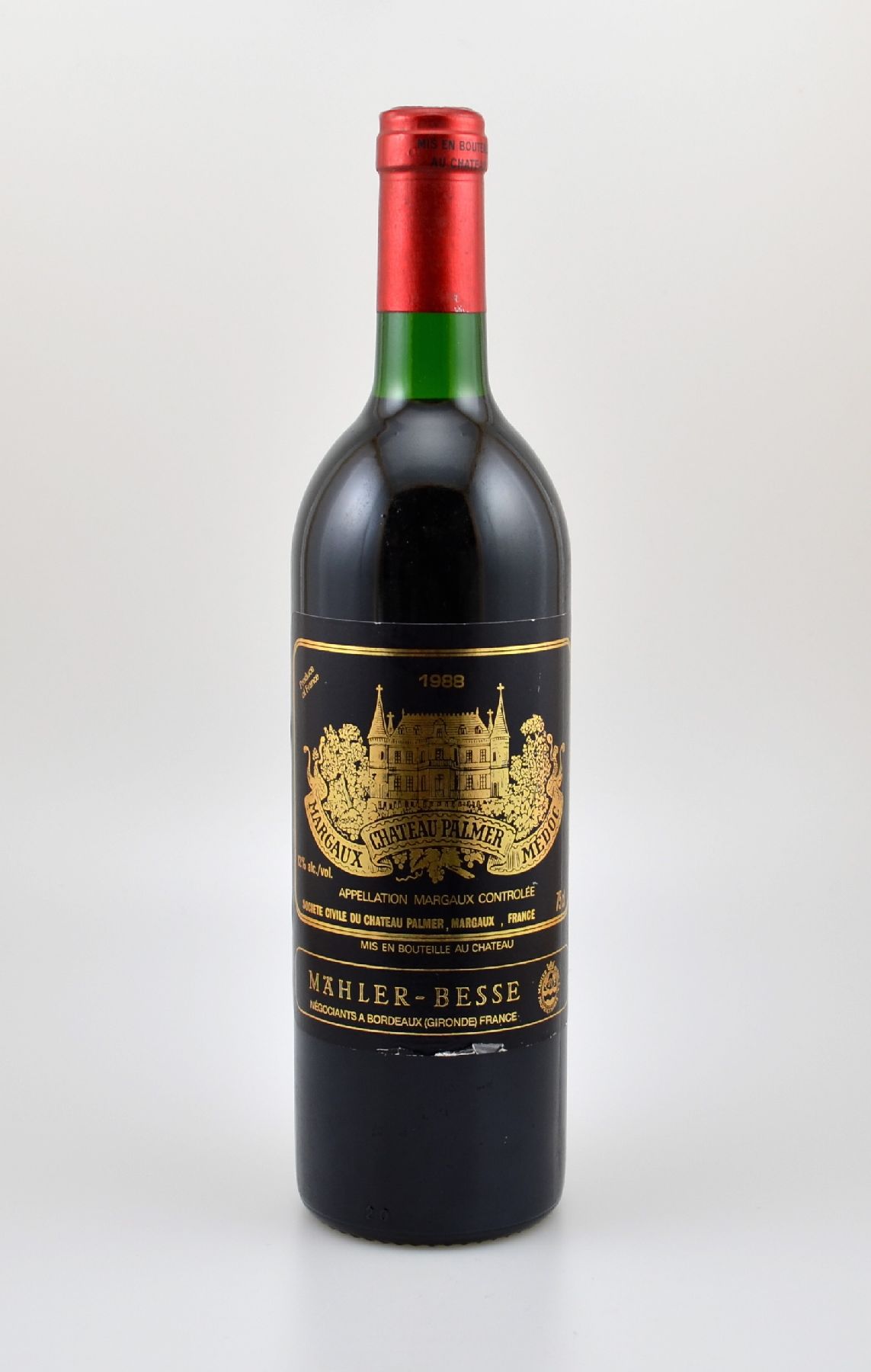 1 Flasche 1988 Chateau Palmer, Margaux, ca. 75 cl, 12 % Vol., Füllstand ca. top shoulder, Etikett l. besch., unverkostet