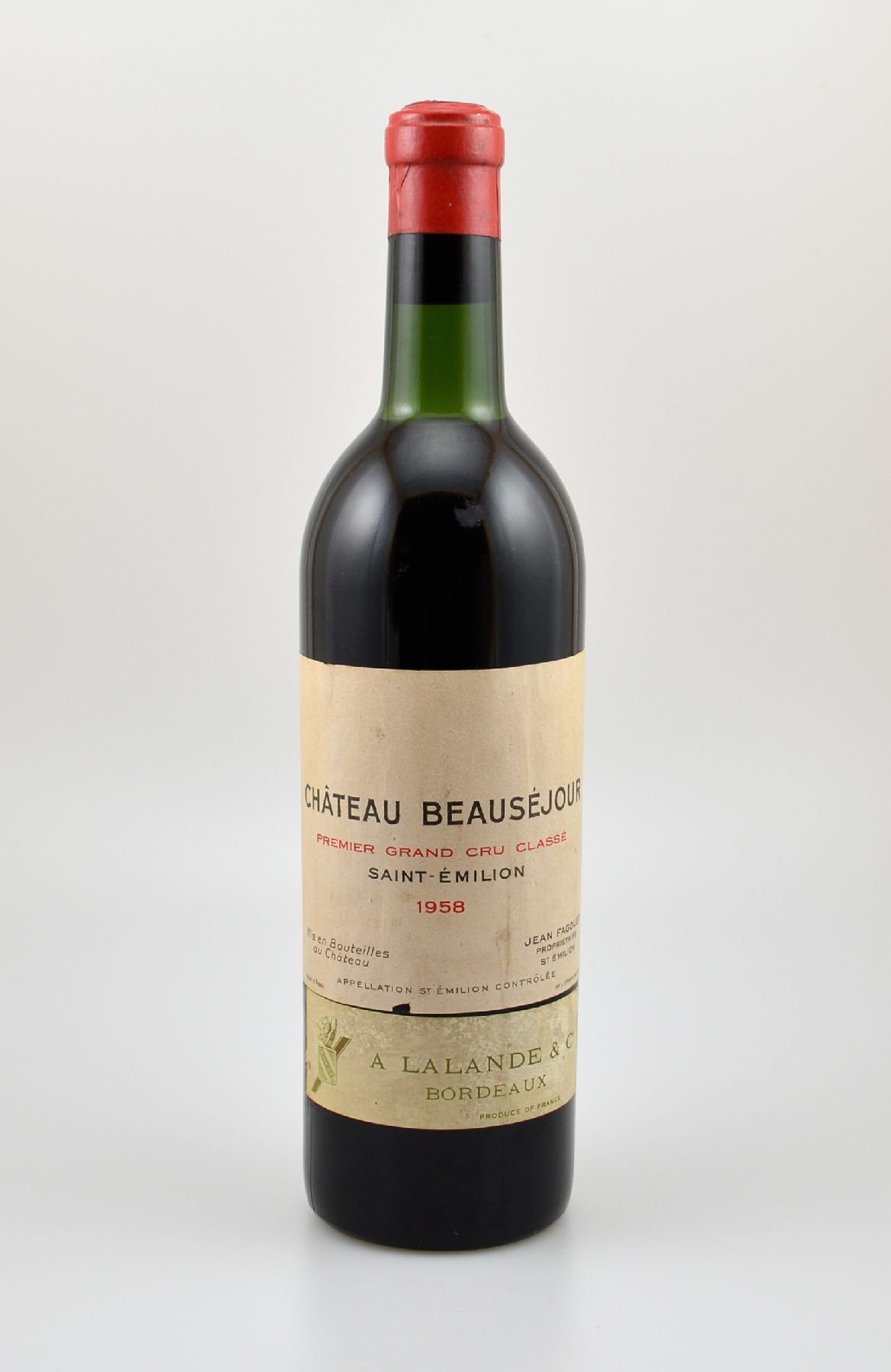 1 Flasche 1958 Chateau Beausejour, Saint-Emilion, Premier Grand Cru Classe, Füllstand: ca. top shoulder, unverkostet, sammelwürdig, Provenienz: Aus ...