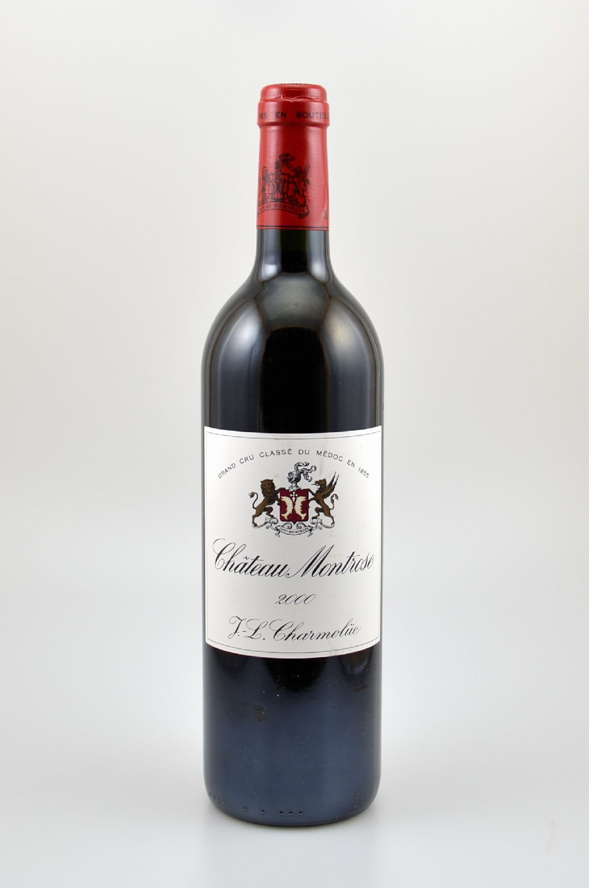 6 Flaschen 2000er Chateau Montrose, Saint-Estephe, Grand Cru Classe, je ca. 75 cl, 12,5 % Vol., Füllstände: je into neck, Etiketten z.T. l. ...