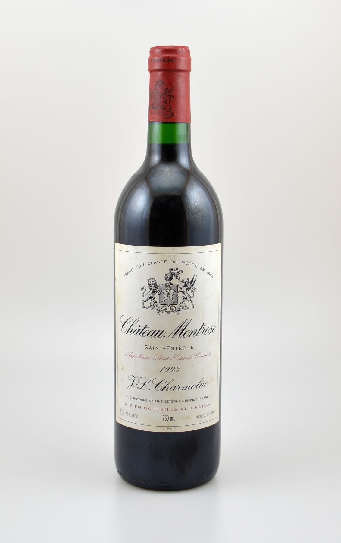 1 Flasche 1993 Chateau Montrose, Saint-Estephe, Grand Cru Classe, ca. 75 cl, 12,5 % Vol., Füllstand: into neck, unverkostet, Provenienz: Aus einer ...