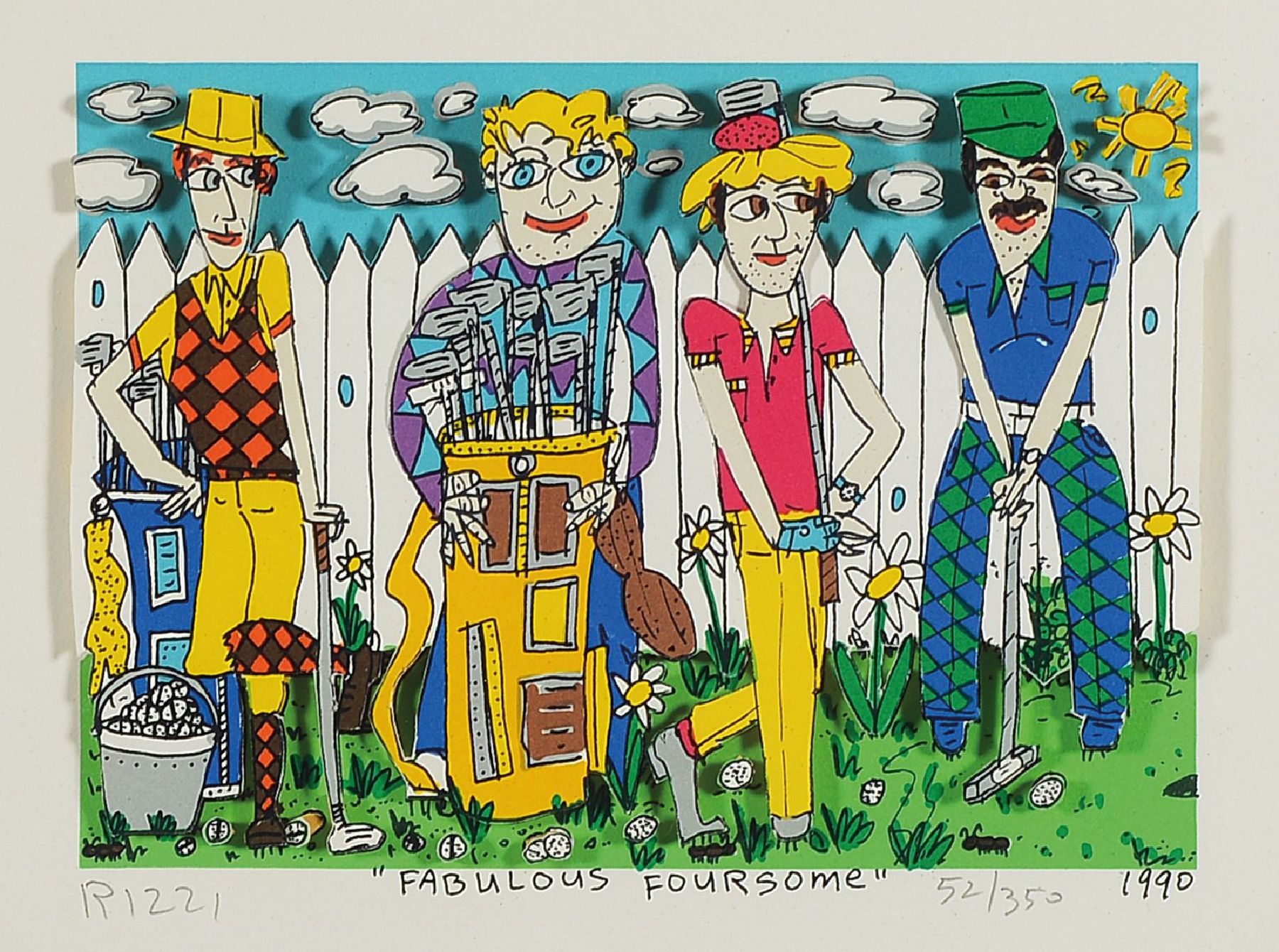 James Rizzi, 1950-2011, Fabulous Foursome, 3D-Lithografie, handsign., dat. 1990, num. 52/350, Motiv 11x15,5 cm , unter Glas gerahmt,gesamt 37,5x42 cm